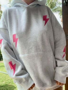 Sunkissed Coconut  Hoodie with neon Pink Lightning Bolts!